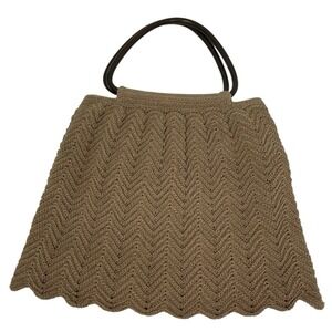 Vintage Nine West Brown Woven Macrame Crocheted Handbag Knitting Big Purse Boho